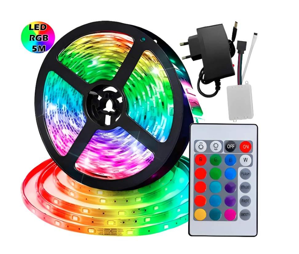 Fita LED RGB Rolo 5m com Fonte e Controle Dupla Face