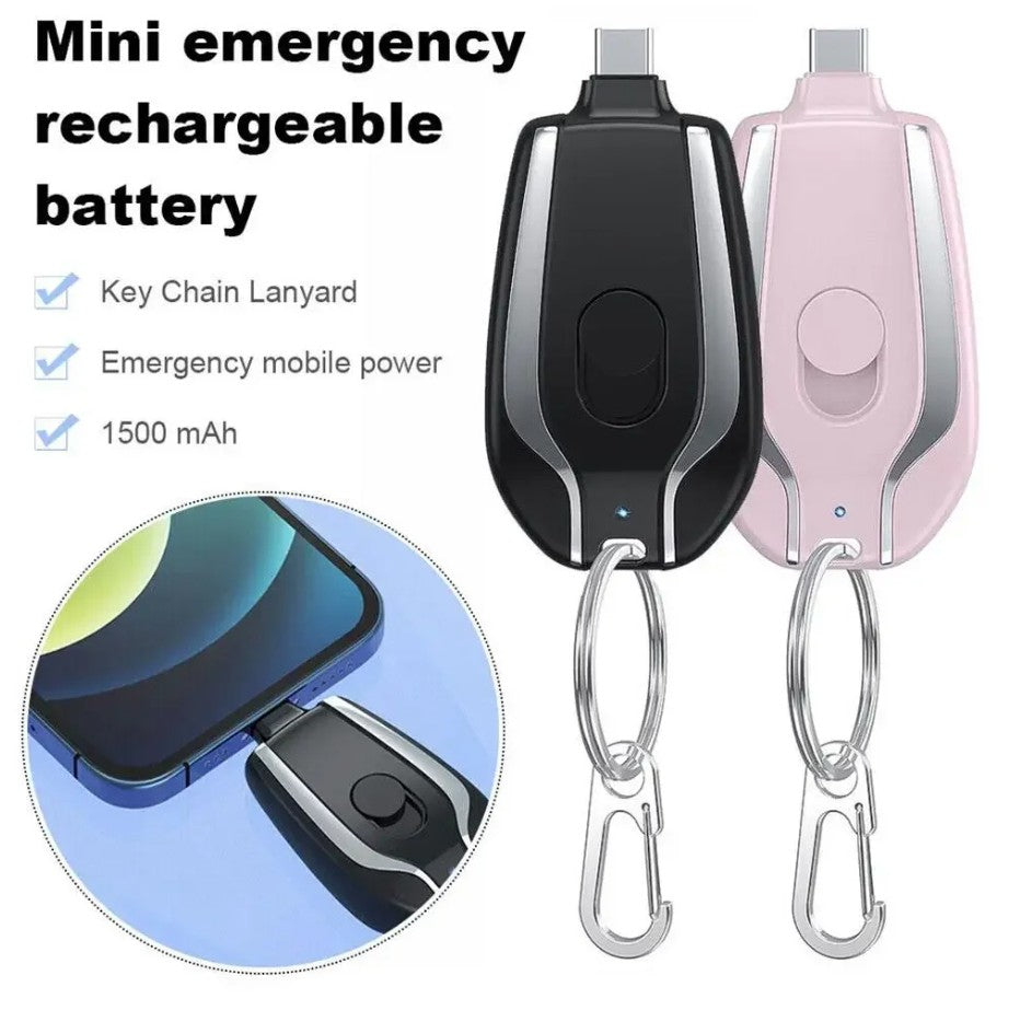 Mini Power Bank 1500mAh, Carregadorl em Formato de Chaveiro