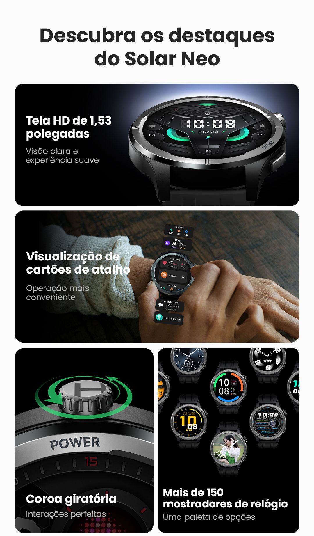 HAYLOU Solar Neo Smartwatches 1,53" Display HD 24H Monitoramento
