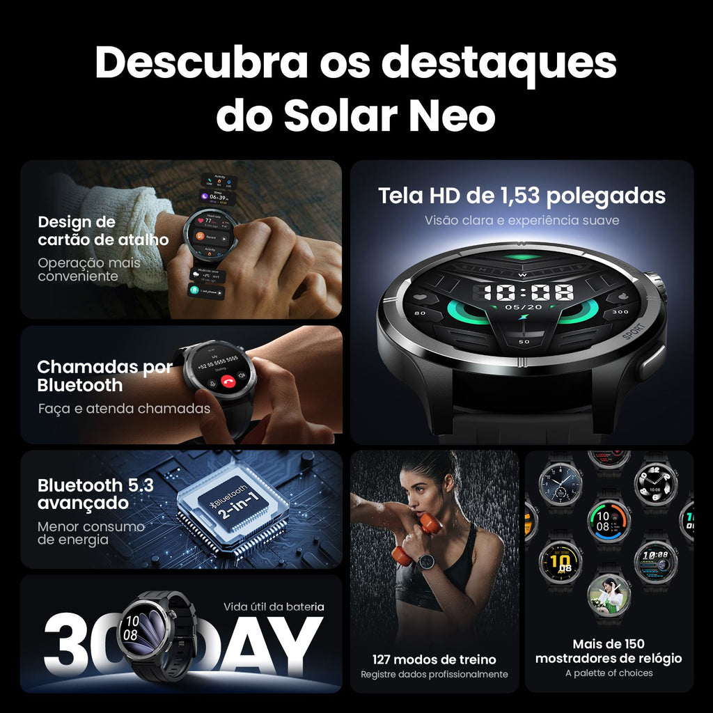 HAYLOU Solar Neo Smartwatches 1,53" Display HD 24H Monitoramento