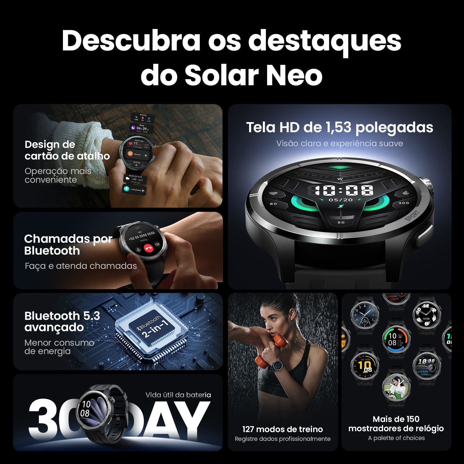 HAYLOU Solar Neo Smartwatches 1,53" Display HD 24H Monitoramento