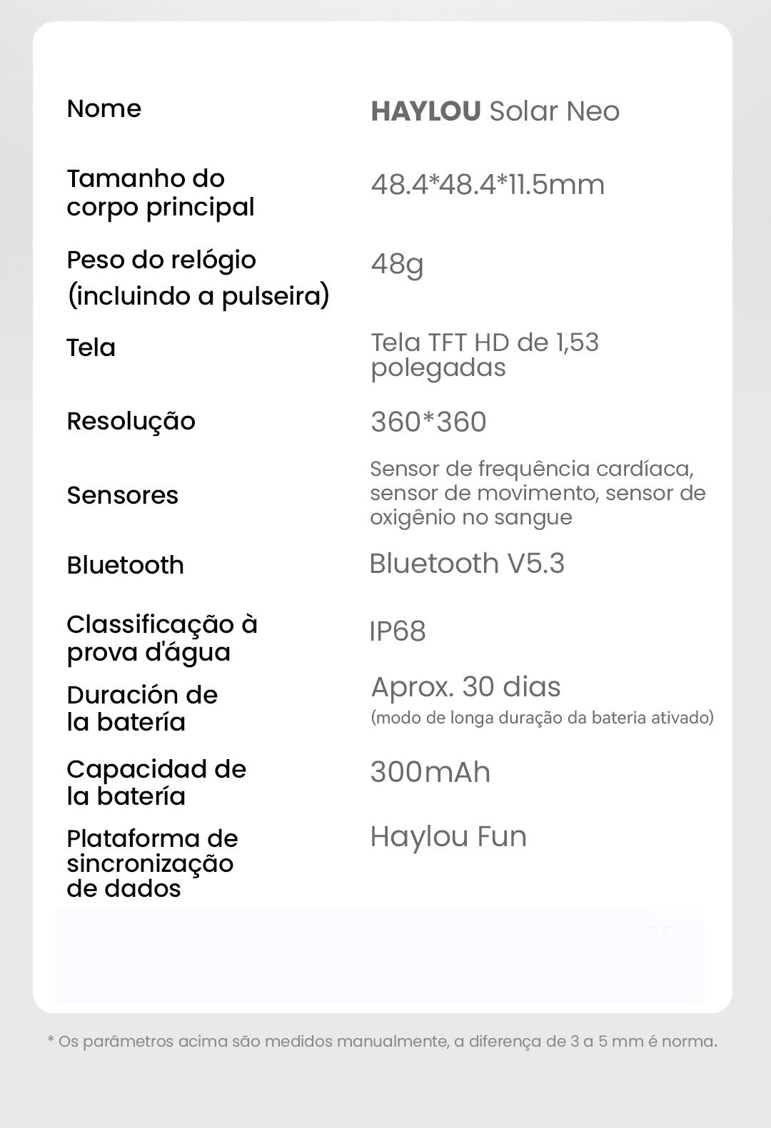 HAYLOU Solar Neo Smartwatches 1,53" Display HD 24H Monitoramento