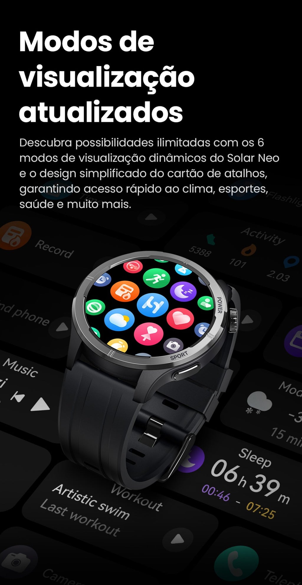 HAYLOU Solar Neo Smartwatches 1,53" Display HD 24H Monitoramento