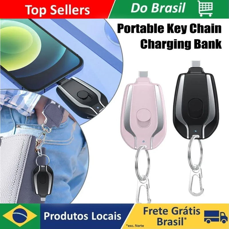 Mini Power Bank 1500mAh, Carregadorl em Formato de Chaveiro