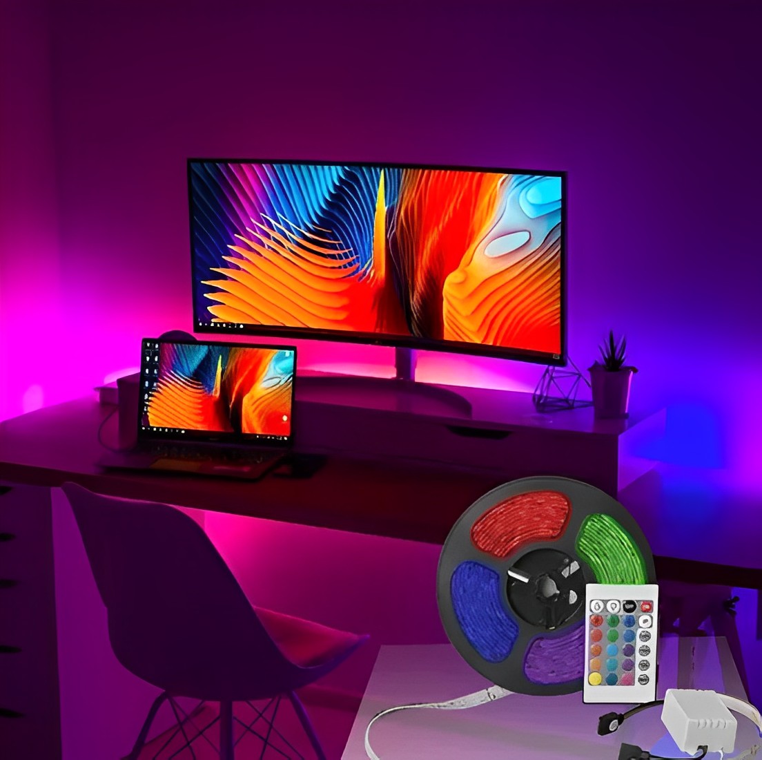 Fita LED RGB Rolo 5m com Fonte e Controle Dupla Face