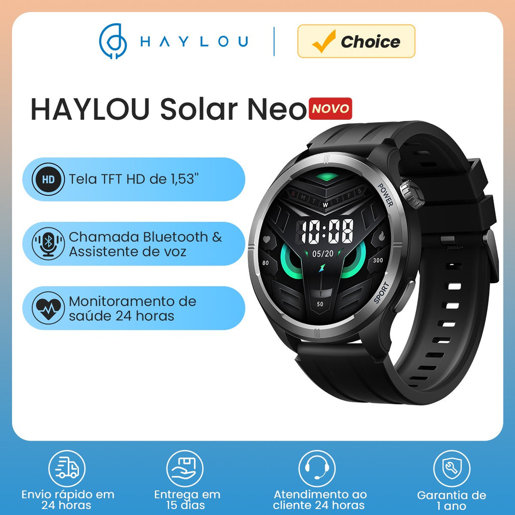 HAYLOU Solar Neo Smartwatches 1,53" Display HD 24H Monitoramento