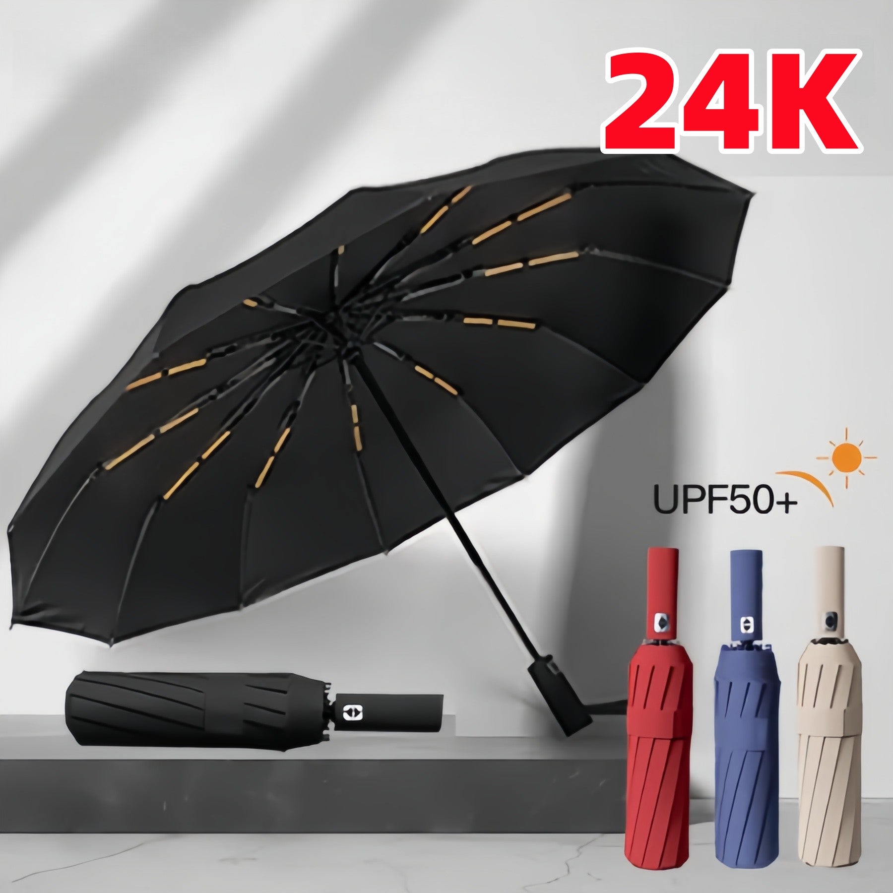 24 Ossos Guarda Chuva Automático Dobrável Proteção UV UP50+