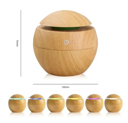 Mini Umidificador de Ar e Aromatizador de Ambientes Tipo Madeira Bola